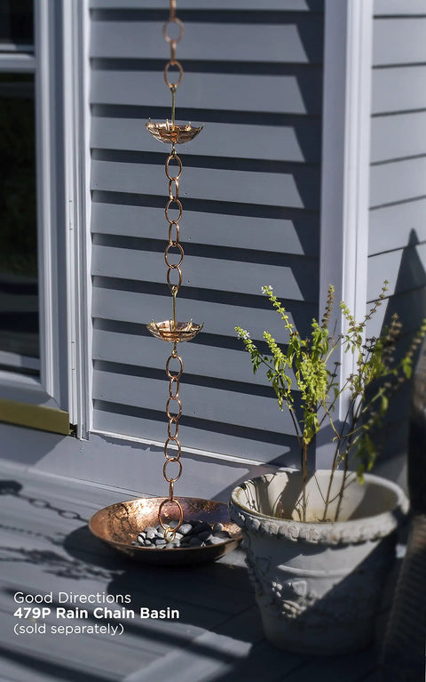 Handmade Copper Rain Chain With Dope Umbrella Design 8.5 Feet Long 20 Gauge Pure Copper With Brass Accents Weathered Patina Finish