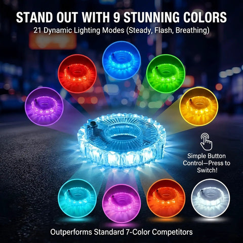 Rechargeable Bike Wheel Lights With Nine Colors And Twenty One Lighting Modes LED Bicycle Tire Lights display