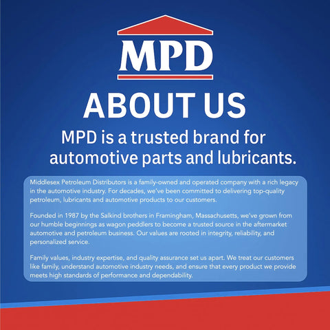 MPD About Us text explaining the company's history and commitment to quality in automotive parts and lubricants