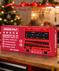 Impact Socket Set With 36 Piece Hex Bit Kit in red packaging with SAE and Metric sockets displayed on a wooden workbench.
