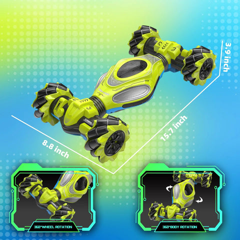 gesture sensing RC stunt car showcasing 360-degree flips and precise control with dual modes, ideal for adventurous play