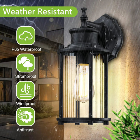 Two Pack Outdoor Wall Lights For Porch Patio And Garage 12.5 Inch Exterior Waterproof Fixtures In Matte Black With E26 Socket