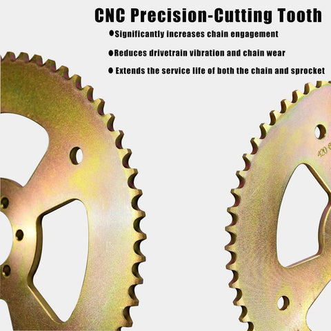 Close-up of CNC precision-cut 60T 420 chain six hole high torque rear sprocket direct fit for Coleman CT100U CC100X RB100 B100.