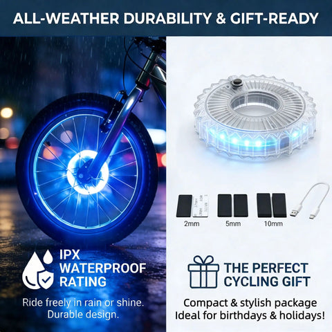 Rechargeable Bike Wheel Lights With Nine Colors And Twenty One Lighting Modes LED Bicycle Tire Lights by Rad Hub