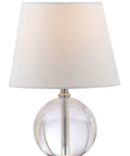 14 Inch Modern Glam Crystal Table Lamp With Clear Crystal Accents, round shade in white, for bedroom, living room, or home office