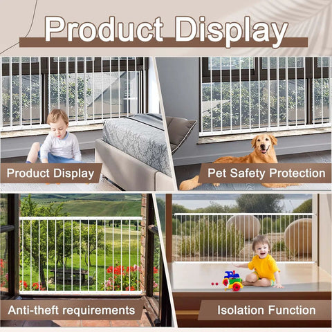 Kids Window Safety Guard in use: childproofing and pet safety with window barrier, adjustable interior bar gate, white, 3 panels