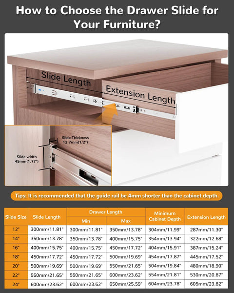Heavy Duty Full Extension Side Mount Drawer Slides 22 Inch Soft Close Cabinet Runners With Brackets installation guide diagram.