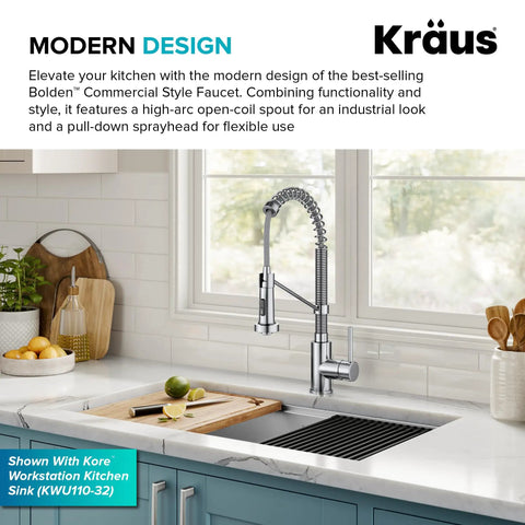 Bolden Commercial Style Pull Down Kitchen Faucet With Two Function Single Handle Chrome Finish High Arc Coil Spout