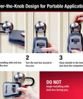 Instructions for installing Four Pack Key Lock Box With Code For Realtors And Property Managers Outdoor Key Safe Keeps Five Keys Four Digit Combination Resettable Ideal For Short Term Rentals And Landlords on a doorknob.