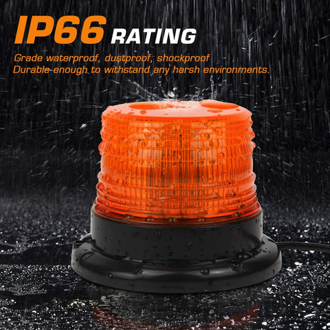 Top Tier Amber LED Strobe Light With Hella Bright Visibility And Rock Solid Magnetic Base For Zero Hassle Plug And Play Install On Work Trucks Or Trailers, IP66 waterproof design.