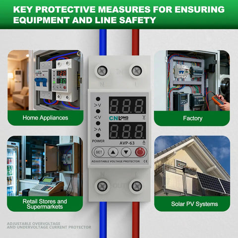 Adjustable Voltage Current Protector For Home And Shop Setup Smart Circuit Breaker 110 To 120V And 220 To 240V in DIN rail panel