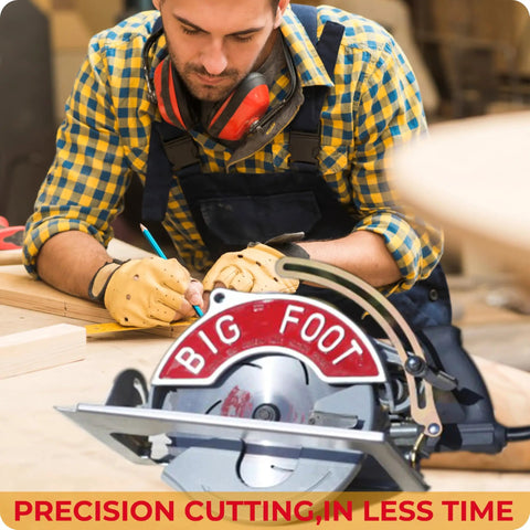 Man using 10-1/4 Inch Circular Saw Blade With 36 Carbide Teeth And Thin Kerf, Five-Eighth Inch Arbor for wood cutting