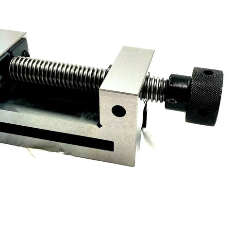 Close-up of a Pro Grade Vise V-Groove Bench Clamp showing the hardened precision ground screw mechanism