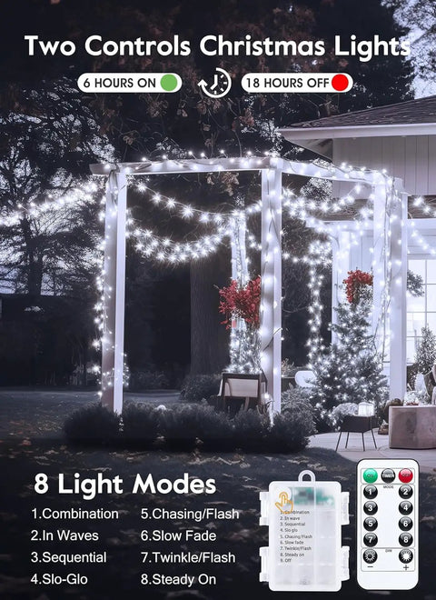 Firecracker String Lights 60 LED Battery Operated 5 Feet 2 Pack With Remote on outdoor gazebo showcasing light modes.