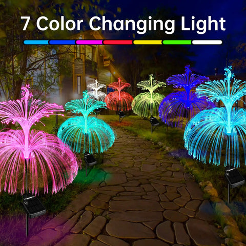 Lit Jellyfish Solar Lights Outdoor Garden 3 Pack Waterproof Color Changing Yard Decor With Star And Moon Accents, path view