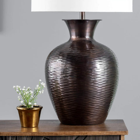 Atmore 27 Inch Iron Table Lamp In Copper Finish With Cotton Drum Shade For Cozy Mood Vibe Lighting On Living Room End Tables