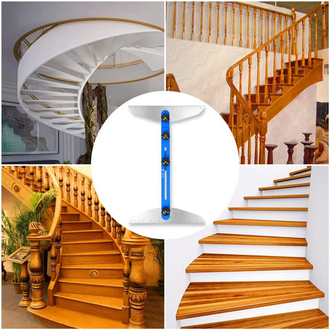 Stair Tread Template Tool Aluminum Alloy Jig For Stair Measuring and Layout with adjustable gauge in center among staircases