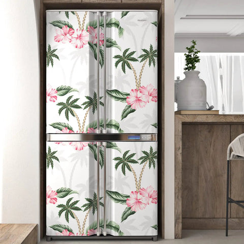 Refrigerator decorated with Tropical Palm Leaf Dope Easy Peel and Stick Wallpaper Waterproof Pink Floral Contact Paper