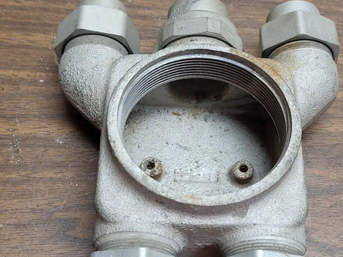 Hella Heavy Duty Explosion Proof Junction Box With Union Hubs tailored for tough job site wiring, showing grey enclosure with threaded fittings.