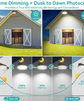 Outdoor Dusk To Dawn LED Wall Pack Light 80W illuminating a garage with time dimming and photocell features