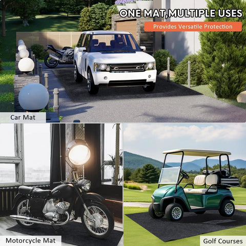 Two Pack 36 By 60 Inch Oil Spill Mat For Driveway And Garage Floor, Absorbent Polyester Oil Pad with car, motorcycle, and golf cart.