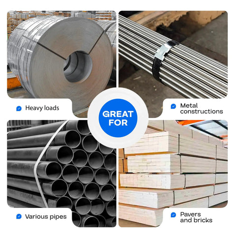 Heavy Duty Steel Strapping Coil, 1/2 Inch Wide, 0.020 Inch Thick, 200 Feet Long, 1100 Lb Break Strength used for securing loads