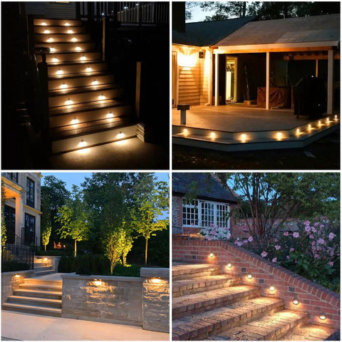 Aluminum Recessed LED Lights Kit 16 Pack 1.02 Inch 26 Millimeter Outdoor Deck Stair Lights 12V Low Voltage Waterproof