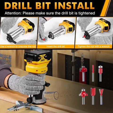 Beast Cordless Trim Router With 800W Brushless Motor Delivers Up To 30,000 RPM, 6 Speed Settings, Edge Guide, Dust Hood, And 6 Router Bits instructions