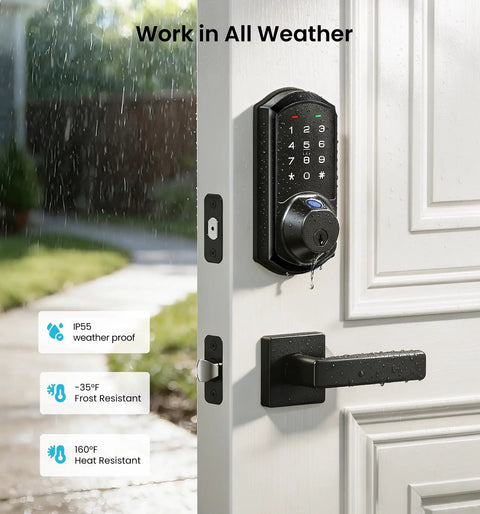 Slick Fingerprint Smart Lock With Heavy Duty Zinc Alloy Handles And Auto Lock App Control delivering weatherproof security.