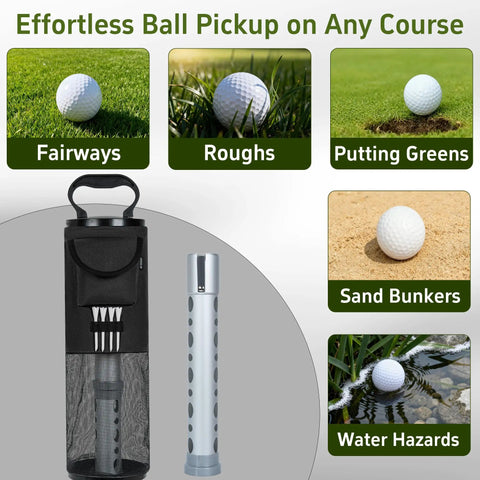 Large Capacity Golf Shag Bag With Detachable Aluminum Tube Ball Retriever Holds Up To 90 Balls, Includes Tee Holders And Accessory