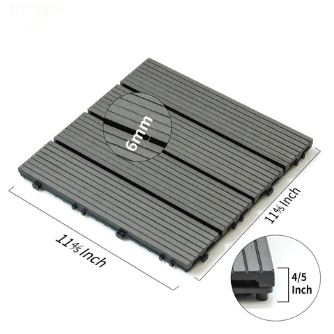 Interlocking 12x12 Wood Plastic Composite Patio Deck Tiles For Indoor And Outdoor Use Water Resistant Flooring Westminster Grey, tiles measurement