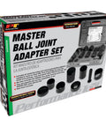 Master Ball Joint Adapter Set for GM Ford and Dodge Trucks Vans and SUVs through 1997 product packaging with adapters visible