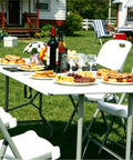 Outdoor gathering with Six Foot Folding Table For Indoor Outdoor Use Heavy Duty Portable Party Dining Desk 6ft Fold In Half Table