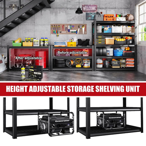 Set of 2 71 Inch Heavy Duty Garage Shelving Units in workshop with tools, adjustable steel shelves, industrial utility storage shelf