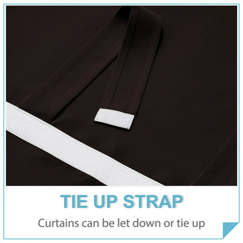 Sightlight French Door Curtains For Privacy And Thermal Insulation, Easy One Minute Install With Adhesive Straps, No Drill Required, 12 Inch By 69 Inch Brown One Panel showing tie-up strap detail.