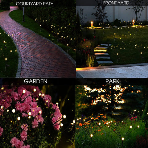 Solar Garden Lights Firefly String Set With Flexible Iron Wire illuminating pathways, garden, and park with warm white glow