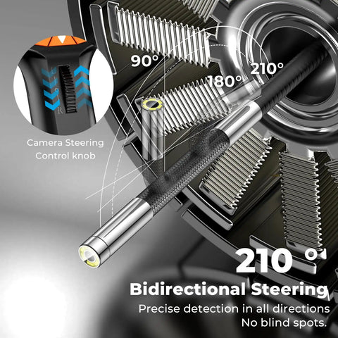Two Way Articulating Borescope With Light 0.24 Inch Endoscope Camera featuring 210° bidirectional steering demonstration
