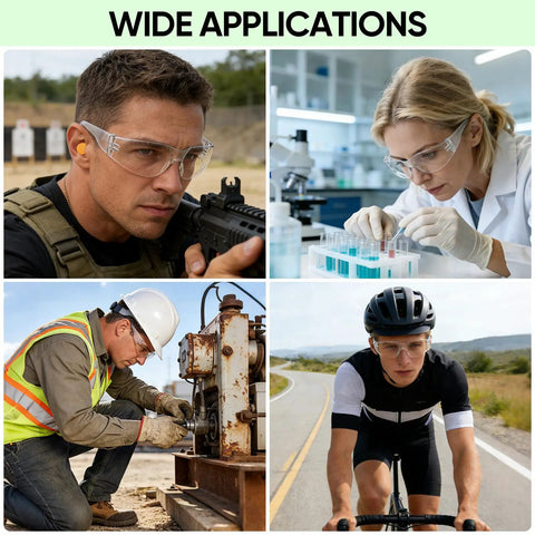 Heavy Duty 3 Pack Clear Safety Glasses With Scratch Resistant Polycarbonate Lens Giving You Straight Up Ansi Z87 Eye Coverage worn in various jobs.