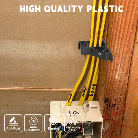 Heavy Duty Multi Cable Clips keep your messy wires tidy, featuring black high quality plastic holding yellow wires in place.
