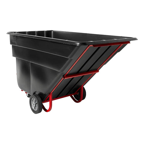 Heavy Duty HDPE Utility Cart With Steering Wheels And 1200 Pound Capacity Roll It Anywhere Without Breaking A Sweat Rock Solid Build side view with red frame.