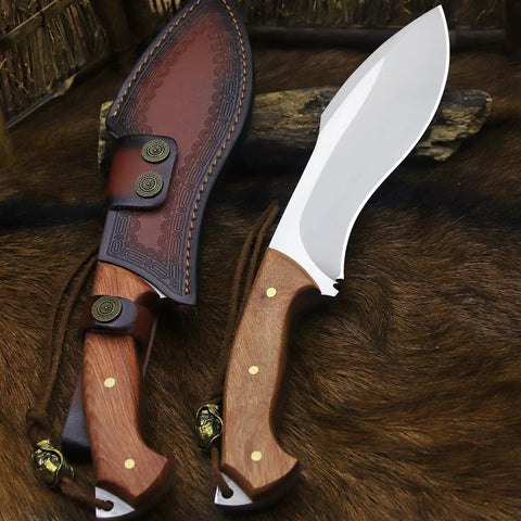 Survivor III Fixed Blade Knife With Full Tang 14.2 Inch Overall Length 10mm Thick DC53 Steel Blade Leather Sheath