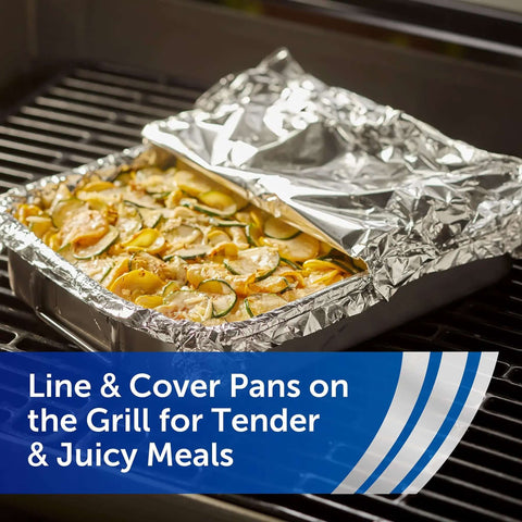 Everyday Strength Aluminum Foil Roll 75 Feet Long By 12 Inches Wide 75 Square Feet Heavy Duty Kitchen Wrap covering grilled food