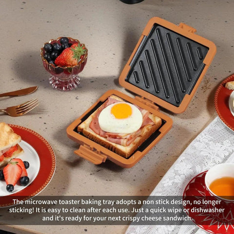 Heatwave Microwave Toastie Maker With Nonstick Tray And Panini Press Dishwasher Safe Compact 5.5x5.5 Inch Orange