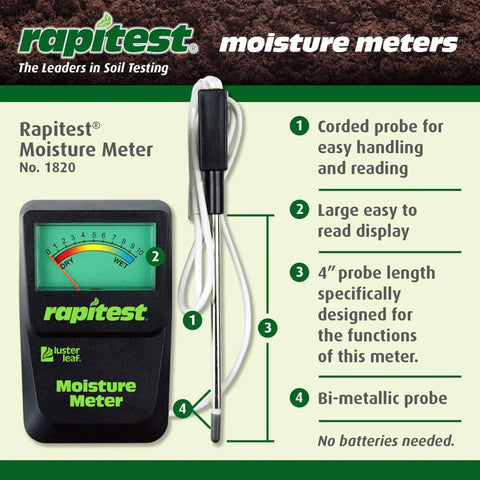 Soil Moisture Meter For Root Level Readings No Batteries Needed, features include corded probe and large display