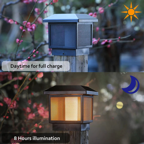 Six Pack Cord Free Solar Fence Post Lights Outdoor Solar Powered Post Cap Lights With High Brightness SMD LEDs Waterproof
