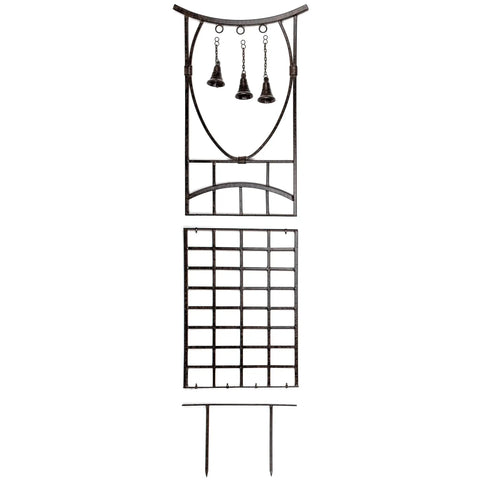 Heavy Duty Iron Garden Trellis With Decorative Bells Freestanding Outdoor Climbing Support 67 Inch Installed Height And 79 Inch Overall With Ground Spikes 26 Pound Solid Iron Frame Built To Last For Roses Clematis Ivy, disassembled view