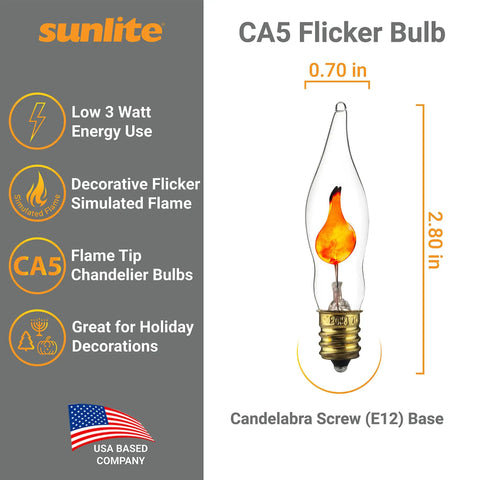 Tiny Chandelier Flicker Flame Light Bulbs Set Orange Color E12 Candelabra Base Decorative Holiday Lighting Warm Candlelike Glow 3W