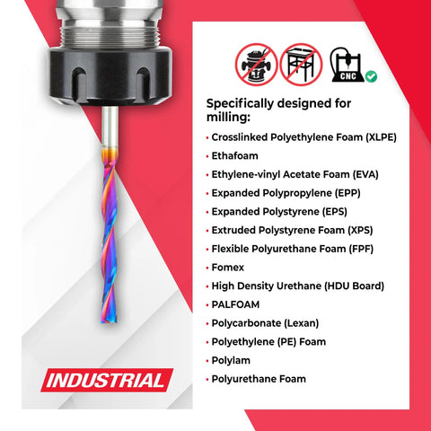Beefy Foam Cutting Down-Cut Spiral Router Bit, Flat Bottom For Foam Carving And Milling, 1/4 Inch Diameter, with usage list