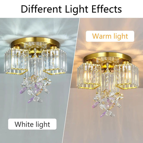 Different light effects with Three Light Semi Flush Mount Ceiling Fixture In Black And Gold With Crystal Accents Dope Modern Close To Ceiling Light For Kitchen Entryway Bedroom Bathroom And Foyer Industrial Glam Style