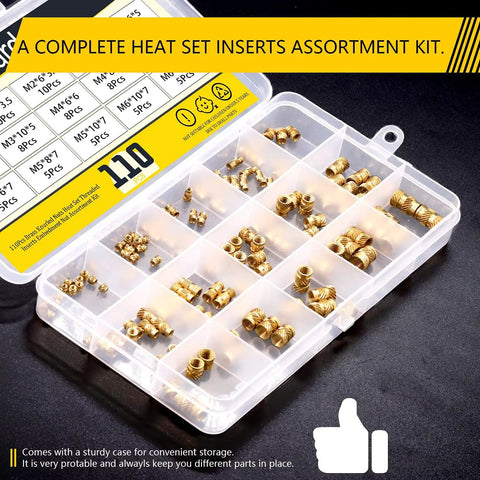 Brass Threaded Inserts Kit With Knurled Heat Set Inserts 300 Piece 15 Size Assortment From M2 To M6 For 3D Printing And Plastic Projects Sturdy Case Included